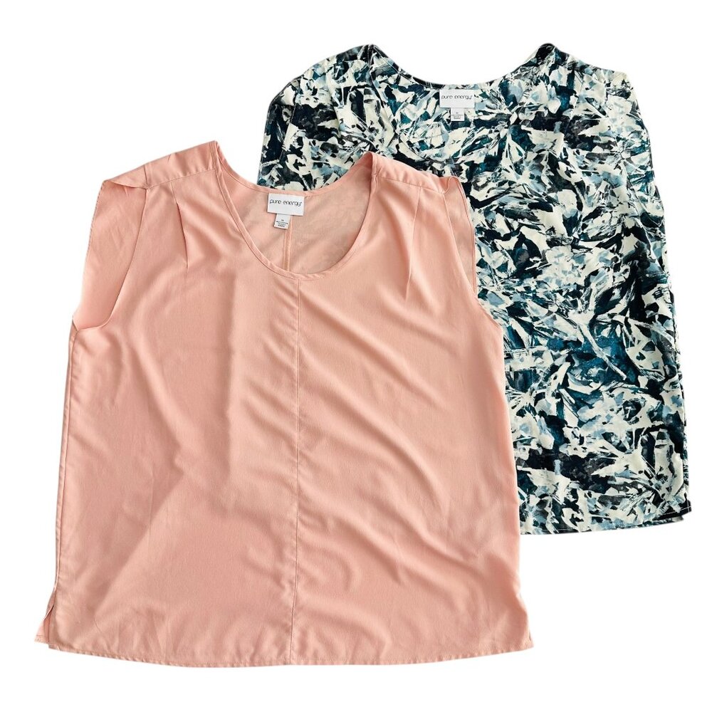Pure Energy Women's Plus Size 1X Two for One Sleeveless Pink Blue Blouses